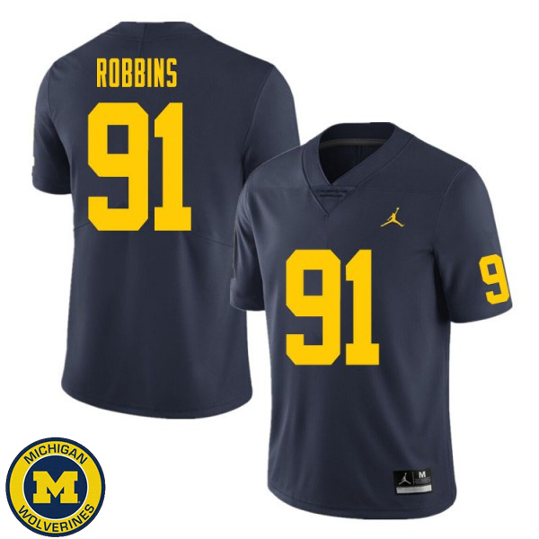 Men's University of Michigan #91 Brad Robbins Navy Alumni Jersey